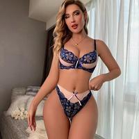 Ensemble soutien-gorge push-up brodé en dentelle sexy de haute qualité avec bretelles ajustables, motif uni, bonnets profilés, taille moyenne, grande taille, string, OEM