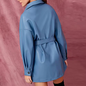 Ropa <span class=keywords><strong>de</strong></span> <span class=keywords><strong>Mujer</strong></span> Personalizada, Chaqueta <span class=keywords><strong>de</strong></span> Cuero Sintético Nueva, Vestido Corto <span class=keywords><strong>de</strong></span> Moda con Cinturón, Abrigo <span class=keywords><strong>Cortavientos</strong></span> - Product Image 2