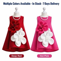 Robe de Demoiselle d'Honneur en Taffetas de Créateur, Motifs Floraux 3D, Coupe Évasée, Sans Manches, Col Rond, Longueur Genou, Robe de Cérémonie et de Fête, Multicolore, En Gros, En Stock