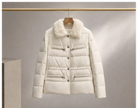 Veste en duvet pour femme 100% cuir de mouton, courte, matelassée, color-block, avec col en fourrure de vison naturelle et garnissage en duvet de qualité supérieure