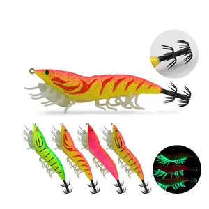 Custom Wholesale 24g Shrimp Luminous Bionic Bait Wood Shrimp Plastic Artificial Squid Jigs