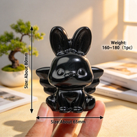 Statue de lapin ailé en obsidienne noire naturelle, figurine d'animal en cristal sculptée à la main, décoration de table