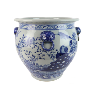 <span class=keywords><strong>Maceta</strong></span> Grande de Cerámica Pintada a Mano de Lujo de Jingdezhen, Ecológica, de <span class=keywords><strong>20L</strong></span>, con Diseño de Flores y Pájaros en Azul Antiguo y Blanco, para Exteriores - Product Image 3