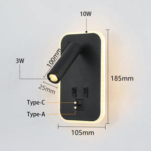 Le rectangle carré rond a mené des lampes murales de lecture de chevet avec le port de charge de type-c <span class=keywords><strong>pour</strong></span> l'hôtel - Product Image 5