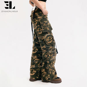 라르수르 맞춤 제작 트윌 카모플라주 프린트 카고 팬츠 스트레이트 멀티 포켓 하이웨이스트 카모 데님 팬츠 여성용 - Product Image 5