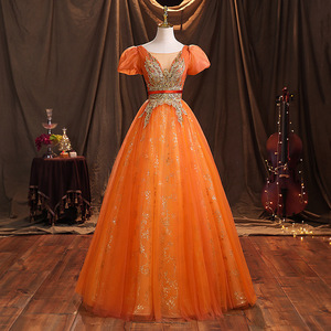 Orange Evening Gown Women Long Skirt Stage Performance Dress Elegant Style Vocal Music Exam Hostess Wear - Product Image 2