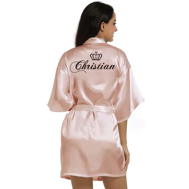 Plain Satin Roben heißer rosa champagner silber Kimono bademantel frauen Einfachheit Pyjamas Hochzeit Partei roben kurze S-XXL