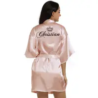 일반 새틴 가운 핫 핑크 샴페인 실버 기모노 목욕 가운 여성 단순 잠옷 웨딩 파티 가운 짧은 S-XXL