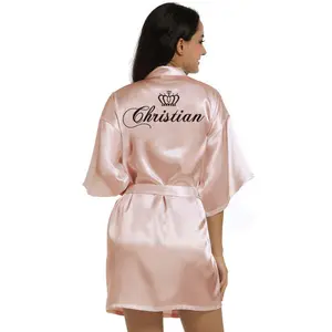 Robes en Satin uni rose vif champagne argent Kimono peignoir femmes simplicité pyjamas robes de fête de mariage S-XXL courtes