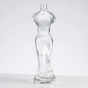 Customized flint woman body shaped glass liquor bottle cheongsam clear spirit whisky 750ml vodka engraved with lid