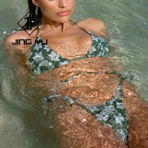 Conjunto de Bikini de Poliéster Reciclado Personalizado con Estampado Micro, Estilo Bandeau, para Mujer, Venta al por Mayor - Product Image 2