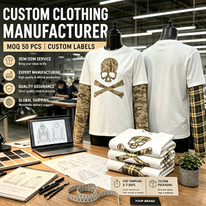Custom Cotton Distressed Vintage Sweatshirt Skull Pattern Applique Embroidery Digital Printed Double Layer Long Sleeve <b>Shirt</b> - Product Image 1