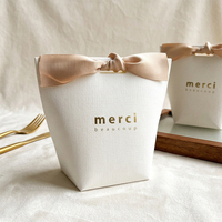 Caja de Dulces Blanca Minimalista Merci con Lazo de Seda, Recuerdo de Boda para Invitados, Contenedor de Papel para Regalos, Suministro al por Mayor