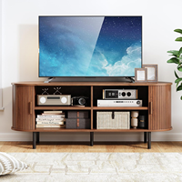 Meuble TV Moderne en Bois Massif Cannelé avec Rangement Dissimulé, Console Multimédia Écologique pour Salon, Chambre, Appartement, Salle à Manger