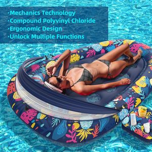 Flotador Inflable de PVC Azul Oscuro para Piscina, con Sombrilla Desmontable, Portavasos y Reposacabezas, para Fiestas en la Playa, Piscina y Vacaciones - Product Image 2
