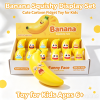 Jouet Squishy Banane avec Visage Amusant, Forme de Fruit, Jouet Anti-Stress et Anti-Anxiété à Presser, Vente en Gros, Boîte de Présentation