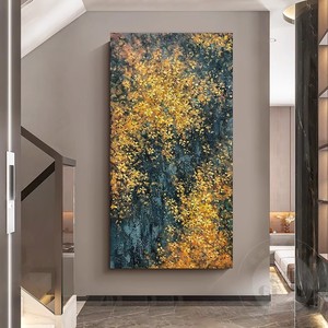 Hand Painted Oil Painting Golden Leaves Rectangle Metal <b>Frame</b> Impressionism <b>Wall</b> Art For Entryway Hallway Decor - Product Image 4