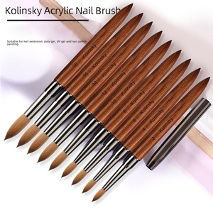 Pinceau à ongles en acrylique Kolinsky à manche en bois, taille 10 12 14 16 18, poils de zibeline ronds, pinceau pour peinture d'ongles 3D - Product Image 1