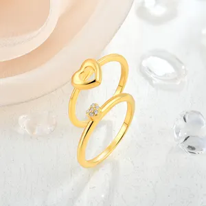Fashion 925 sterling silver love zircon ring double row solid overlapping plated 14K 18K gold ring Valentine's Day gift