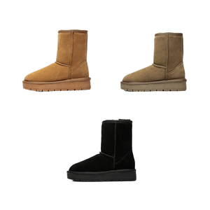 Bottes de neige pour femmes en peau de mouton à semelle épaisse Bottes à la cheville Automne/Hiver Antidérapantes Confortables Chaudes Mode Tige en daim Fourrure Cuir de vache - Product Image 6