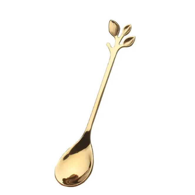Stainless Steel Dinner Cutlery Gifts Creative Leaf Shape Handle Coffee Stirring Teaspoon Dessert Scoop Fork Spoon