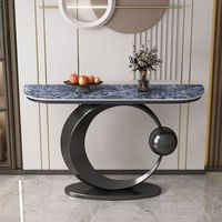 Table console d'entrée de luxe au design moderne, base en métal or rose, plateau en marbre fritté, vente en gros