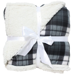 Couverture Sherpa en peluche à Double pli, tissu à carreaux <span class=keywords><strong>rouge</strong></span>, vente en gros, - Product Image 3