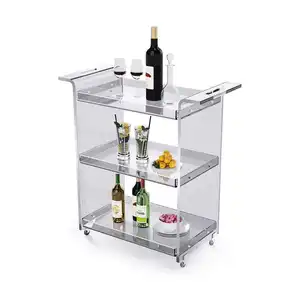 Acrylic Organizer Kitchen Acrylic Bar Cart 3 Layer Clear Acrylic Trolley