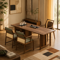 Chaise de salle à manger MULIGNA au design minimaliste personnalisé, style mi-siècle, en bois massif, avec dossier en rotin, pour gîte, café, ou salon de café