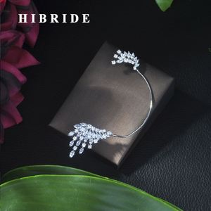 HIBRIDE Sliver Color Flower Shape Zircon Water Stud <b>Crystal</b> Pendant Earrings for Women Bridal Wedding <b>Jewelry</b> E-406 - Product Image 1