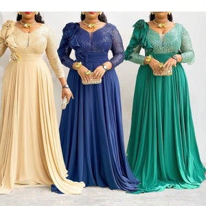 Vestido Largo Casual de Chifón Sólido de Sehe Fashion para Mujeres Africanas de Tallas Grandes, con Adornos Florales 3D y Corte Imperio en la Parte Delantera - Product Image 4