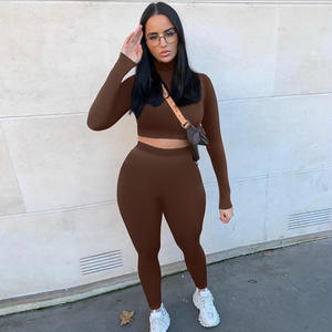Conjunto de 2 Piezas de Camiseta de Manga Larga y Leggings Casuales con Logotipo Personalizado para Mujer, de Poliéster/Algodón, para Hacer Ejercicio - Product Image 5