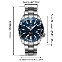 Montre homme en acier inoxydable étanche Bracelet en acier inoxydable Cadran en cristal saphir 20BAR Résistance à l'eau Montres mécaniques automatiques