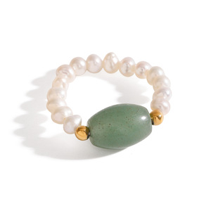 Bague élastique en aventurine verte perle, bijoux unisexes à porter au quotidien - Product Image 3