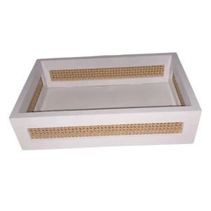 Wood Jewelry Box 23 Inches <b>Storage</b> Organizer <b>With</b> Rattan Lattice Design For Bedroom <b>Dressing</b> <b>Table</b> European American Style - Product Image 5