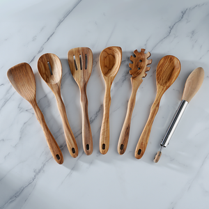 7-Piece <strong>Olive</strong> Wood Kitchenware Set Spatula &amp; Salad Soup Mixing Noodle Leaking Spoon Essential <strong>Cookware</strong> for Home Use - Product Image 2