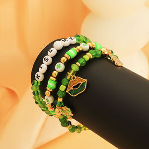 Pulsera de moda diseño letra "<span class=keywords><strong>kissme</strong></span>" con cuentas labio verde pulsera de moda pulsera de regalo de capas de letras personalizadas para mujer - Product Image 4