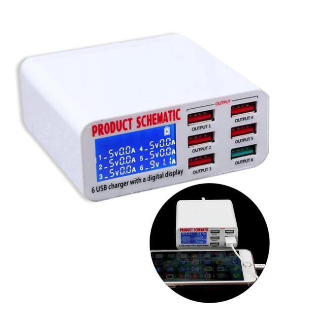 USB 3.0 Charger Portable Multi USB Port Rapid Charger 6 Port USB Socket Fast Charger with LCD Display for Smart Mobile Phone