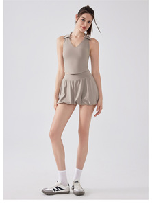 Débardeur de sport sans manches pour femme, col polo, dos nageur, col en V, extensible, séchage rapide, rembourré, pour tennis et yoga, vente en gros - Product Image 3