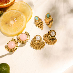 ชุดต่างหู J&D <span class=keywords><strong>Nichi</strong></span> Ocean Design ทอง 18K สแตนเลสสตีล กันน้ำ ประดับมุกสีฟ้าชมพู ลายหิน - Product Image 4