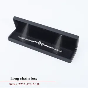 Wholesale Custom Logo Jewelry Velvet Necklace Bracelet Packaging Box With Lighting Black Plastic Led Earrings Ring Jewelry Box