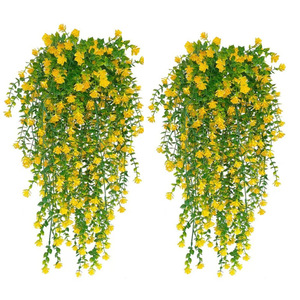 Plante Artificielle Suspendue 'Riding The Wind' - Fleurs Jaunes, Feuilles Vertes - Décoration Murale Intérieure/Extérieure - 2,66 Pieds - Product Image 1