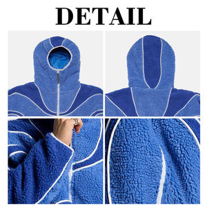 KingSen Custom Embroidered Patchwork High Neck Hooded Zipped Breathable <b>Sherpa</b> Fleece Fluffy Colorblock Warm Winter <b>Jacket</b> - Product Image 6