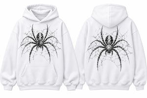 Men's <b>White</b> Spider Print Hoodie Casual Fleece Pullover <b>Sweatshirt</b> with Kangaroo Pocket 100% Cotton Premium Quality Customized - Product Image 3