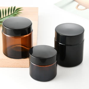 Pot cosmétique en verre ambré rond petit vide 10g 15g 20g 30g 50g 60g 100g 5g crème pour le visage avec couvercle noir - Product Image 6