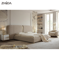 Ensemble de chambre à coucher avec lit king-size de style moderne personnalisé, cadre de lit en tissu velours doux, meubles de chambre en bois fabriqués par des fabricants
