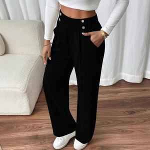 Pantalones de Pierna Recta de Cintura Alta para Mujer, Tallas Grandes, Estilo Casual, Largos hasta el Suelo, Color Sólido, Dropshipping Shopify - Product Image 2