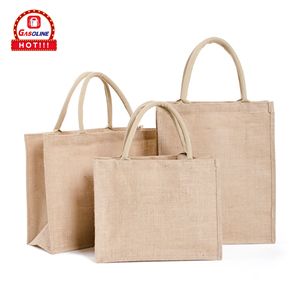 Eco Friendly Logo Printed Shopping Handle Carrying Hemp Burlap Bag Promotional Reusable Recycled Custom Linen Tote Jute Bag