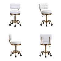 Chaise de travail pour salon de beauté DM avec dossier, hauteur de siège réglable, coussin en cuir PU et roulettes