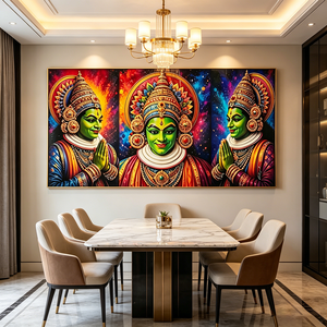 Modern Islamic 3 Panel <b>Framed</b> Wall Art Indian Kathakali Dance Colorful Folk Cultural Print Crystal Porcelain <b>painting</b> Home Decor - Product Image 6